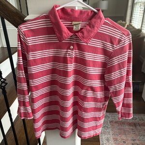 L.L. Bean Y2K style Pink and White Stripes collared shirt